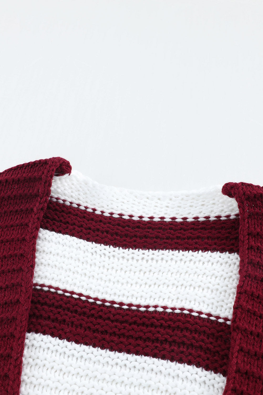 Two-Tone Striped Open Front Ribbed Trim Cardigan