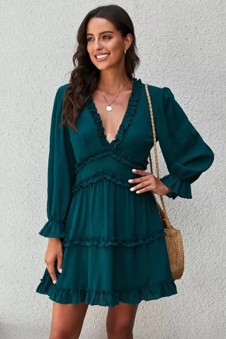 Ruffle Detailing Open Back Dress - Absolute Fashion 2020