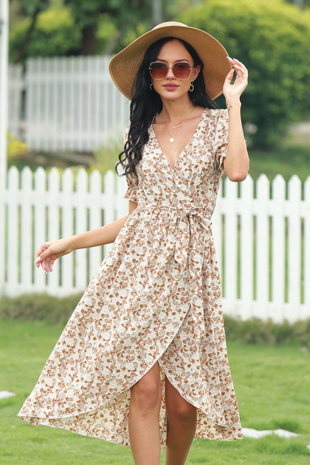 Bohemian Deep V-neckline Lace-up Dress