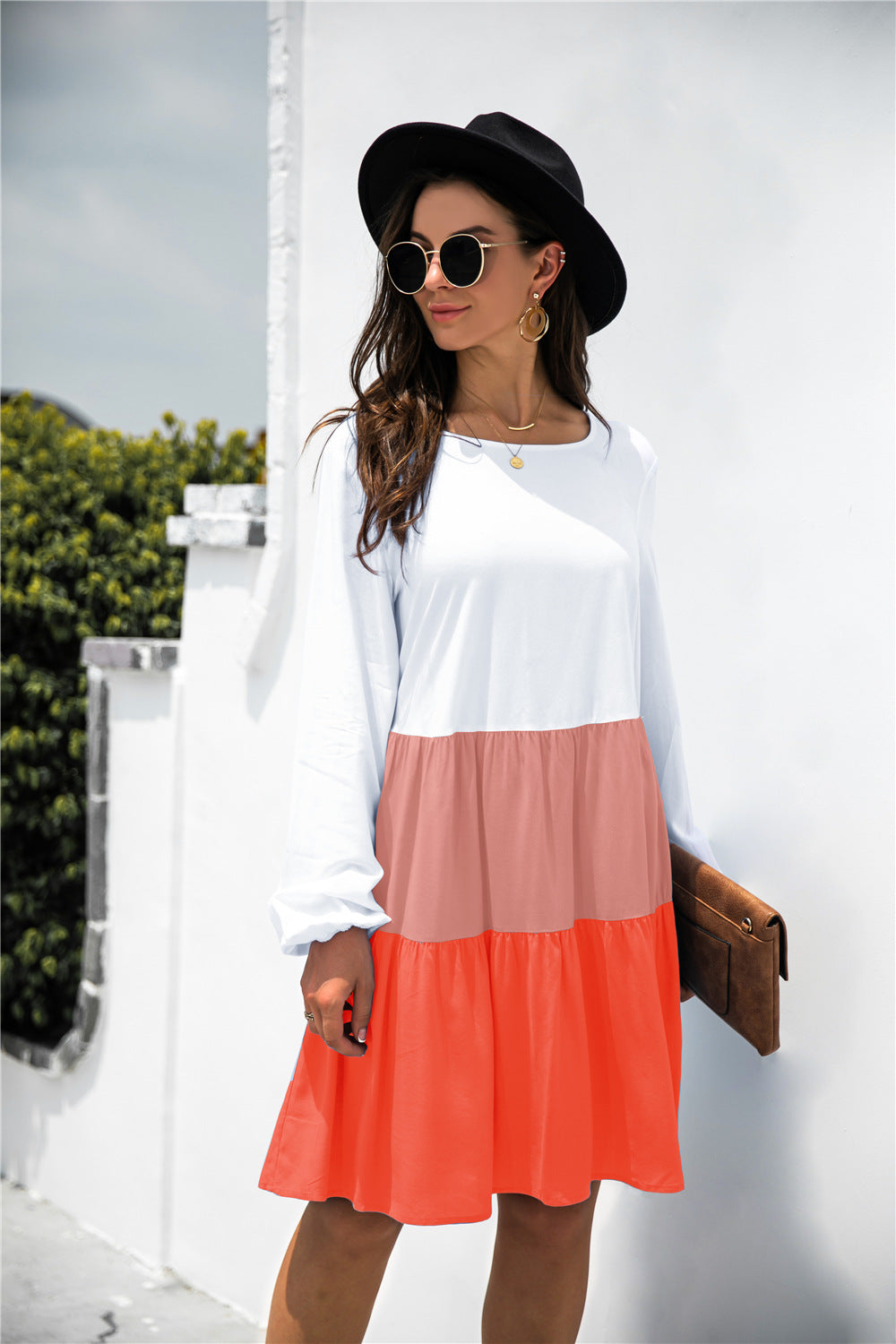 Color Block Long Sleeve Tiered Dress - Absolute Fashion 2020