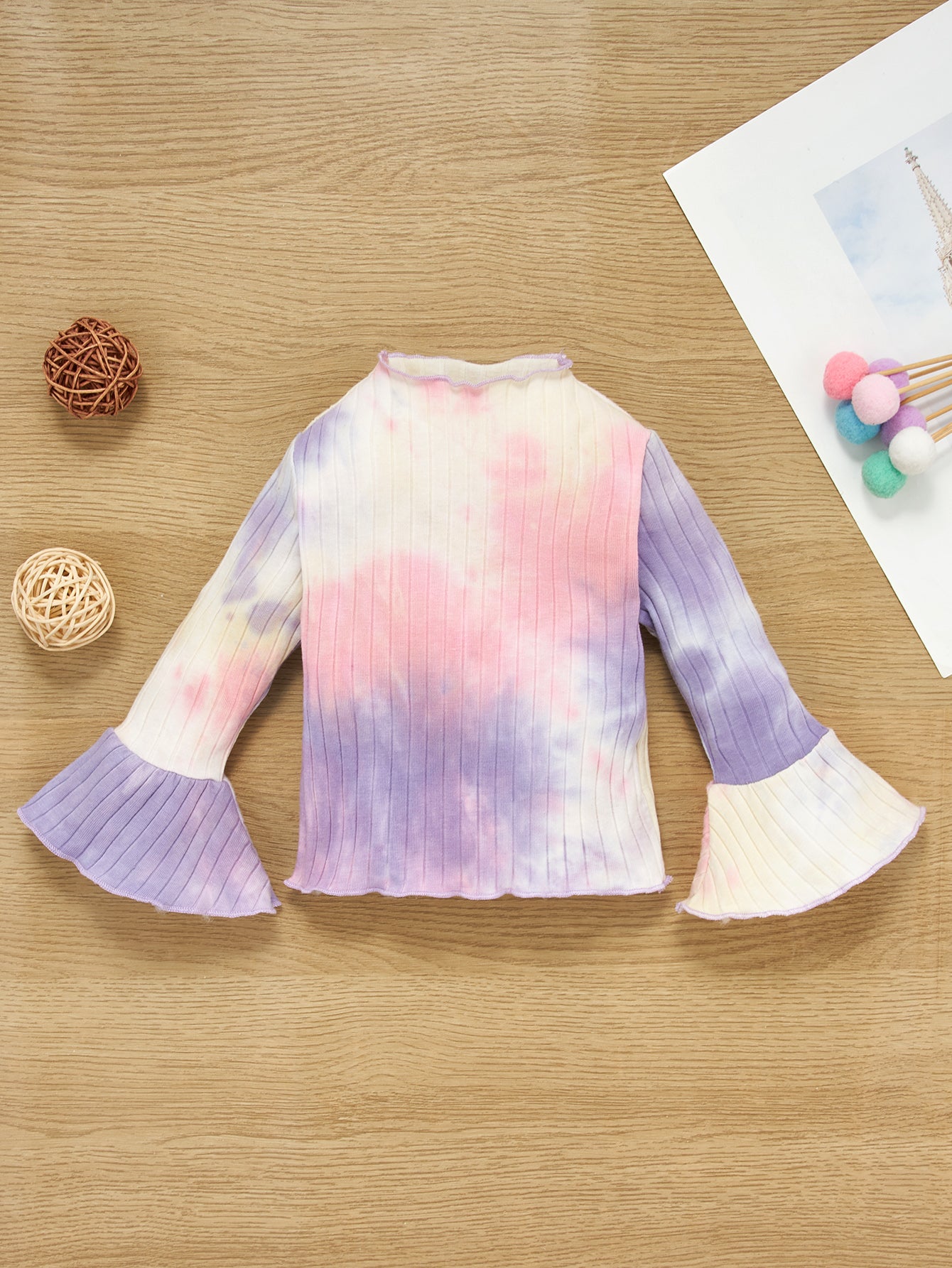 Baby Girl Tie-Dye Ribbed Bell Sleeve Top and Bell Bottoms Set