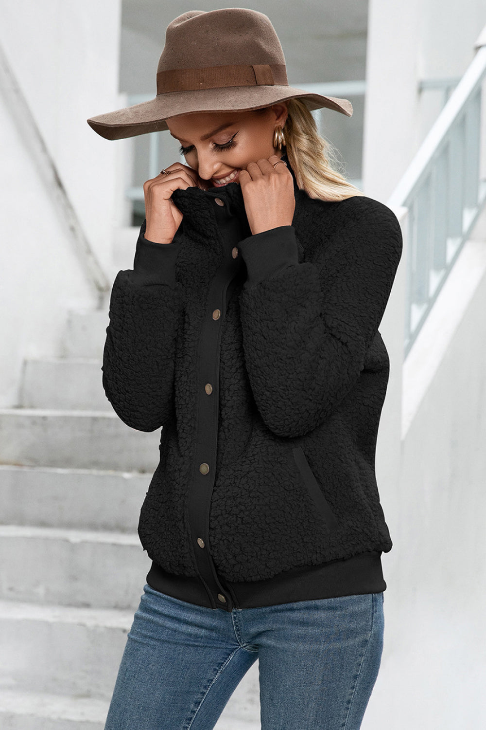 Snap Button Down Teddy Jacket - Absolute Fashion 2020