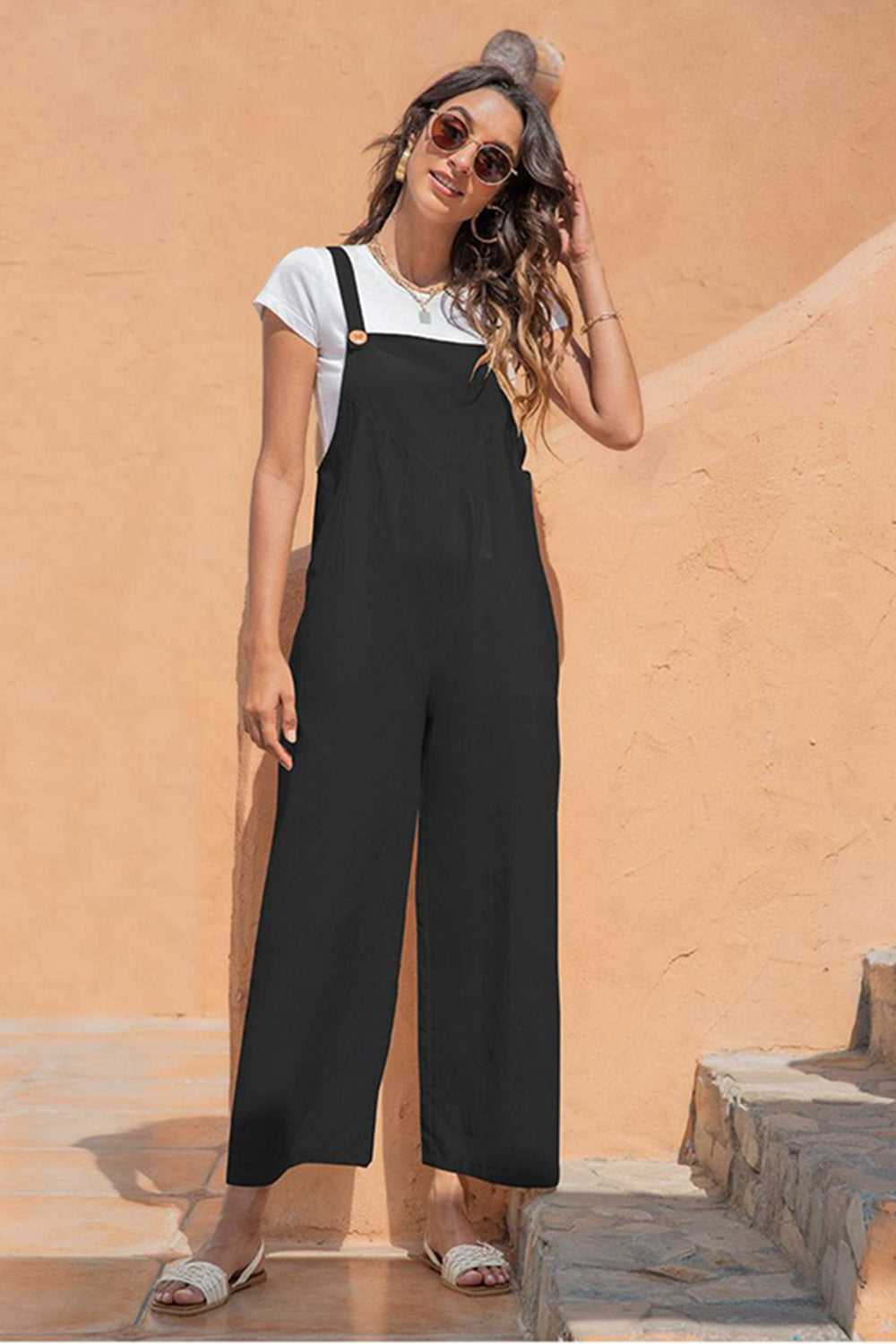 Dual Button Wide Leg Jumpsuit - Absolute Fashion 2020
