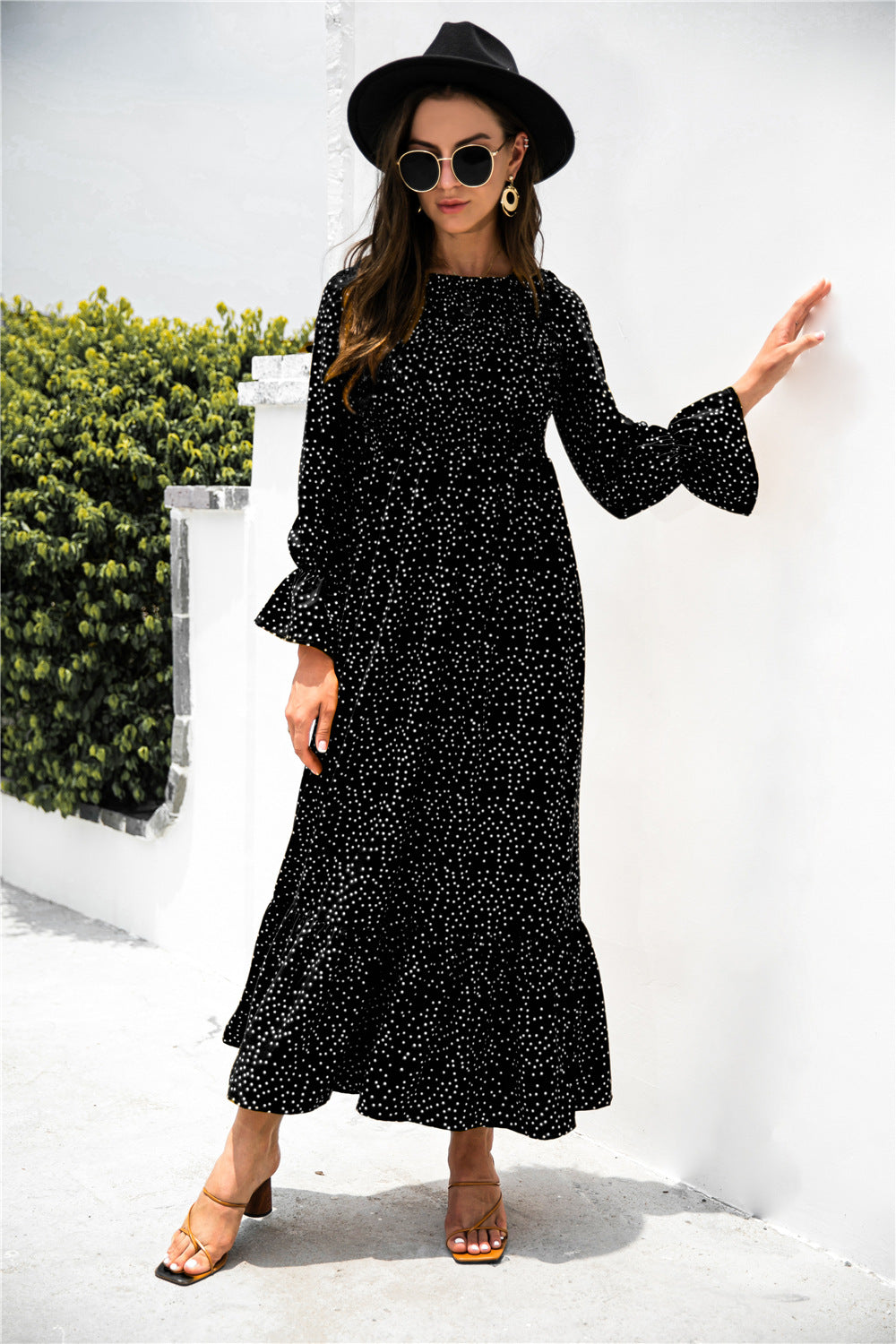 Printed Puff Sleeve Ruffle Maxi Dress - Absolute Fashion 2020