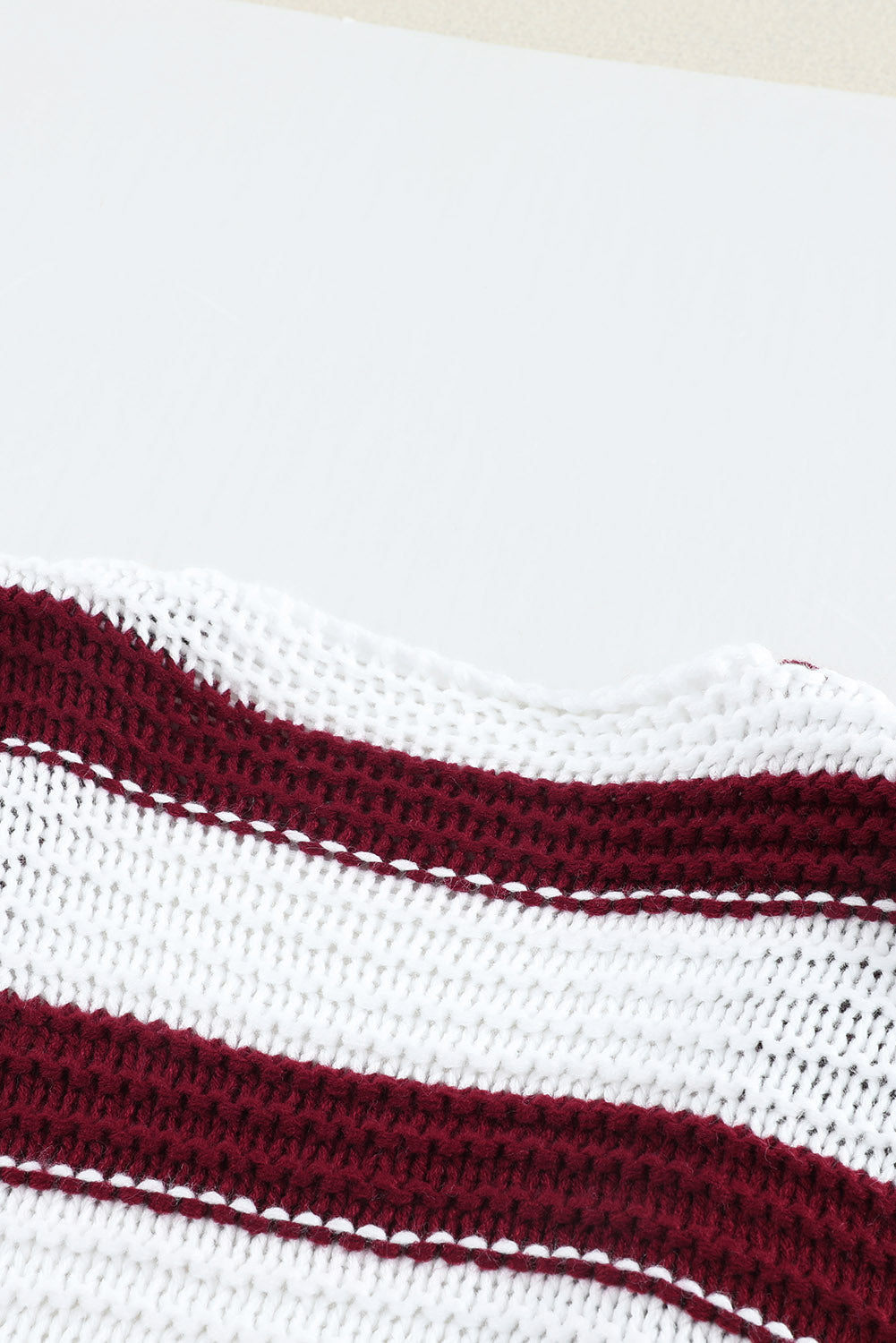 Two-Tone Striped Open Front Ribbed Trim Cardigan