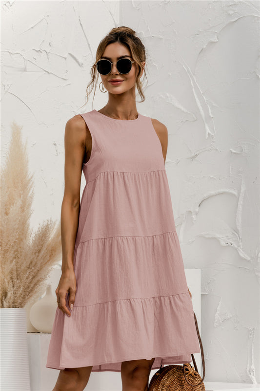 Sleeveless Round Neck Tiered Swing Dress - Absolute Fashion 2020