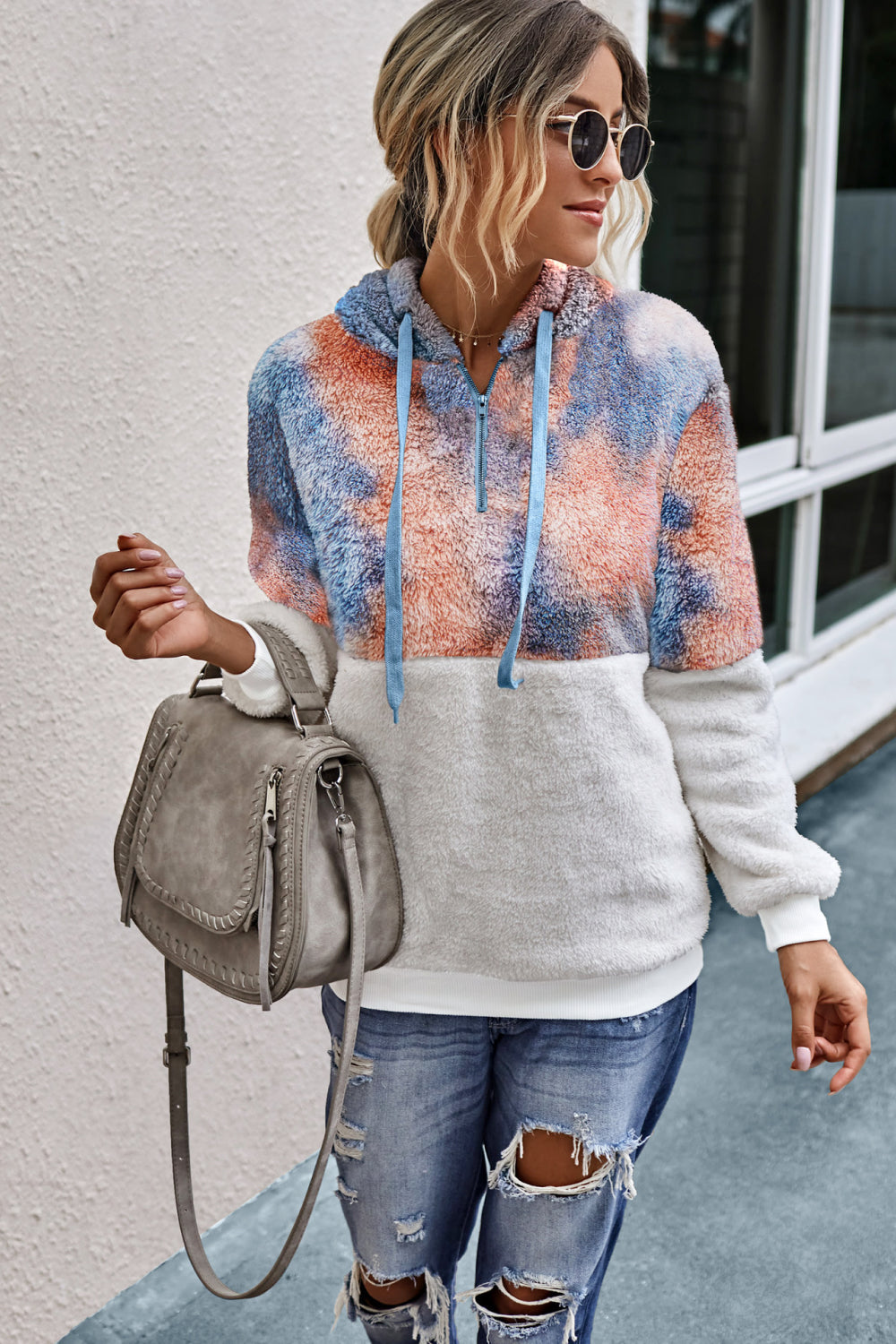 Quarter Zip Drawstring Pocket Teddy Hoodie - Absolute Fashion 2020