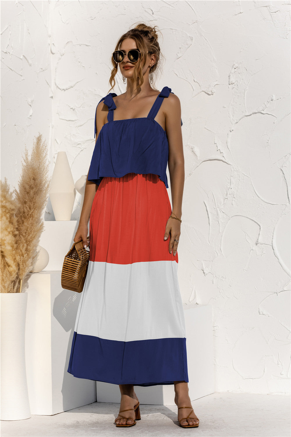 Color Block Adjustable Straps Ruffle Dress - Absolute Fashion 2020