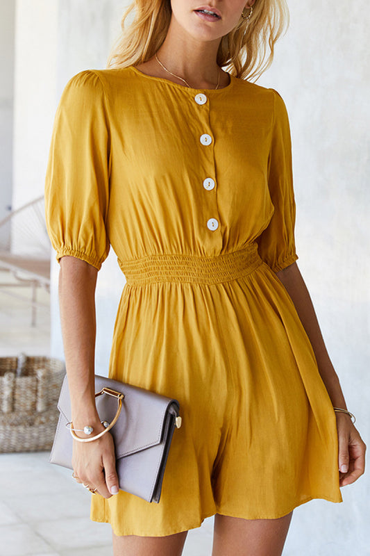 High Neck Button Smocked Waist Romper - Absolute Fashion 2020
