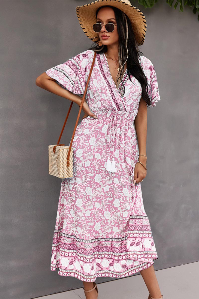 Bohemian Flutter Sleeve Wrap Top Dress - Absolute Fashion 2020