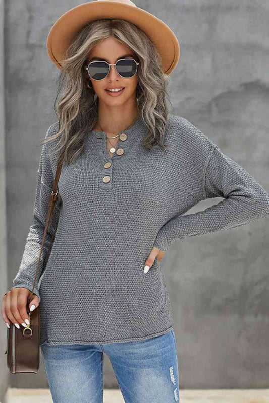 Solid Button up Sweater Top - Absolute Fashion 2020