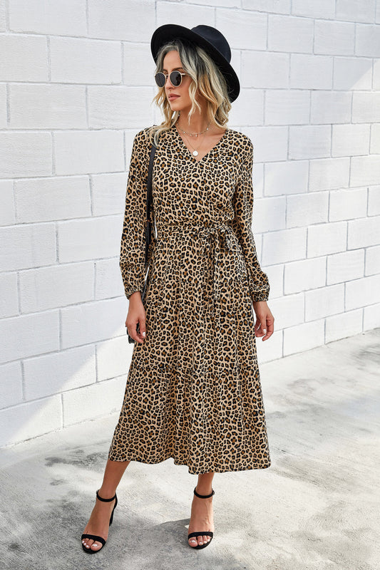 Printed V Neck Belted Dress - Absolute Fashion 2020