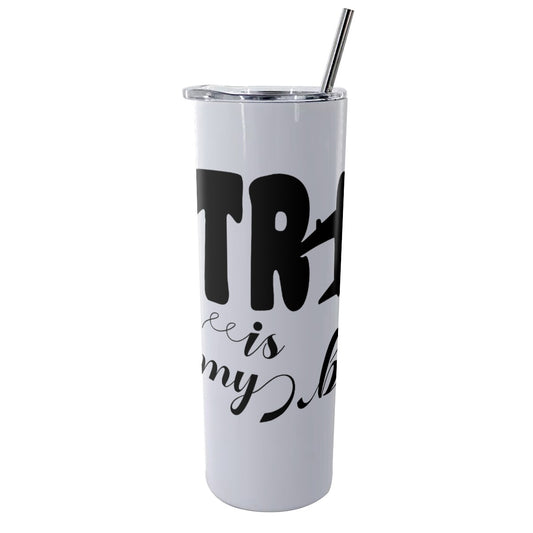 Travel Is My Business Glitter Tumbler With Stainless Steel Straw 20oz