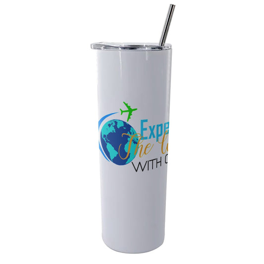 Experience The World With Class LLC Glitter Tumbler With Stainless Steel Straw 20oz
