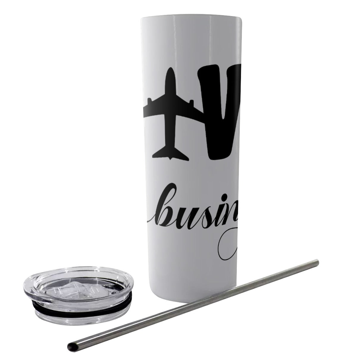 Travel Is My Business Glitter Tumbler With Stainless Steel Straw 20oz