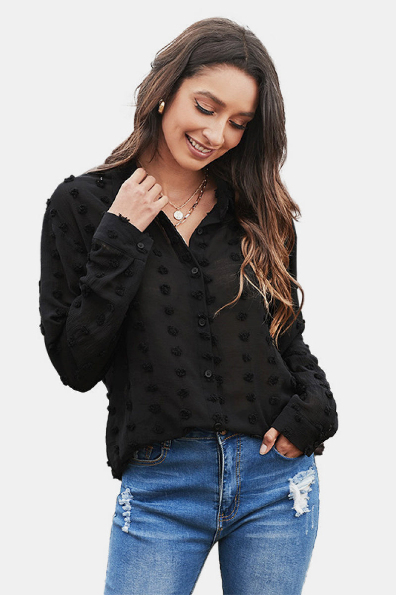 Swiss Dot Buttoned Chiffon Top - Absolute Fashion 2020