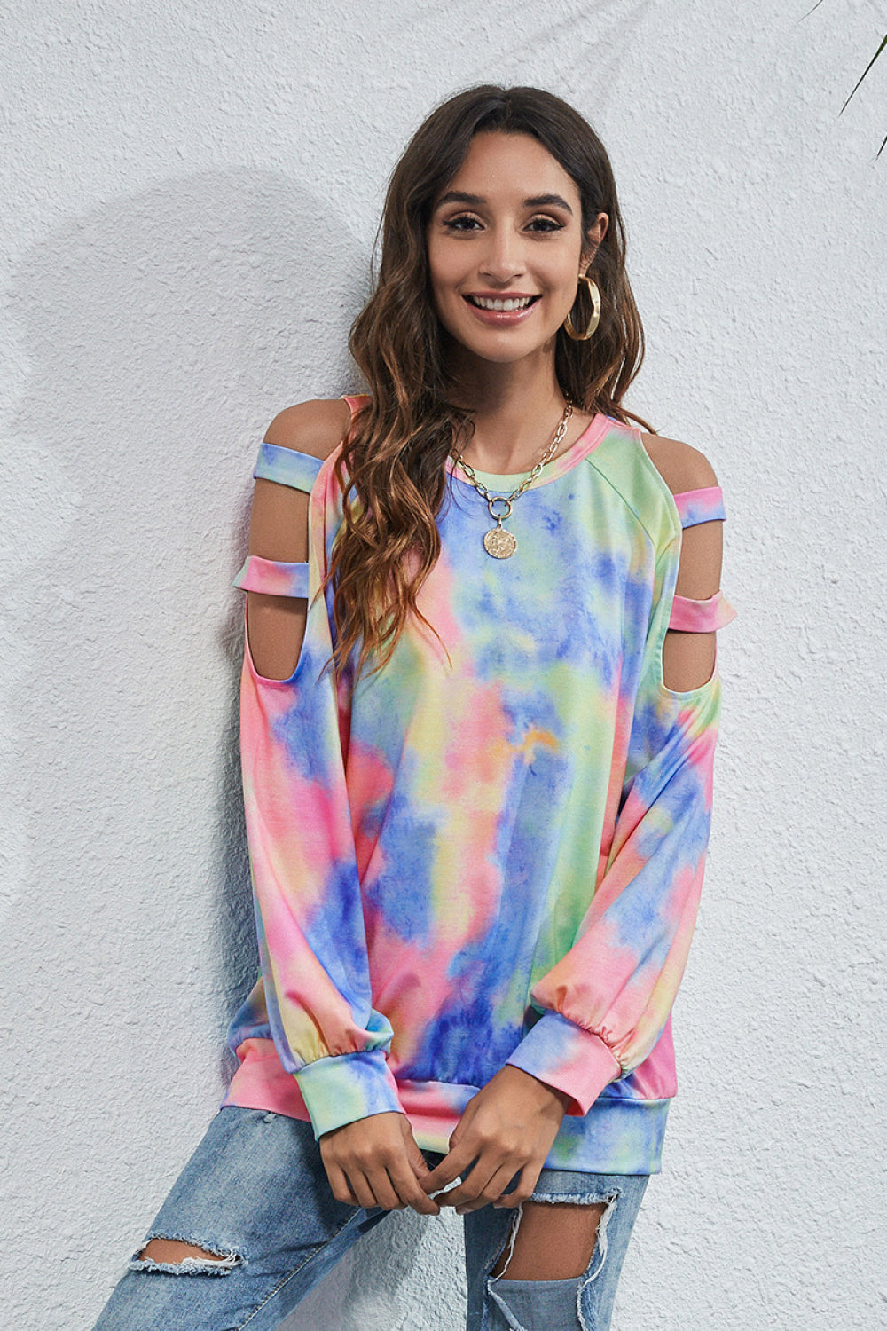 Tie-Dye Cut Out Sleeve Top - Absolute Fashion 2020