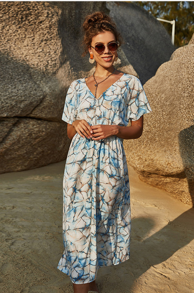 Printed Flowy Elasticated Waist Dress - Absolute Fashion 2020