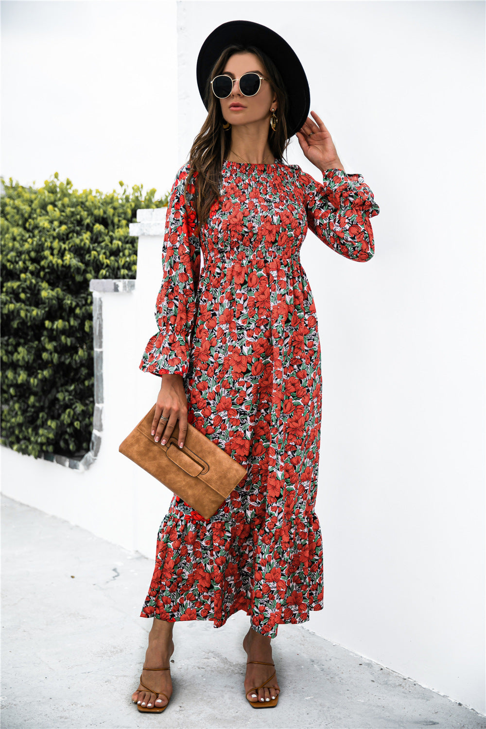 Printed Puff Sleeve Ruffle Maxi Dress - Absolute Fashion 2020