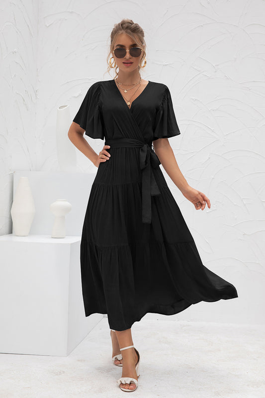 Flutter Sleeve Wrap Front Tie Dress - Absolute Fashion 2020