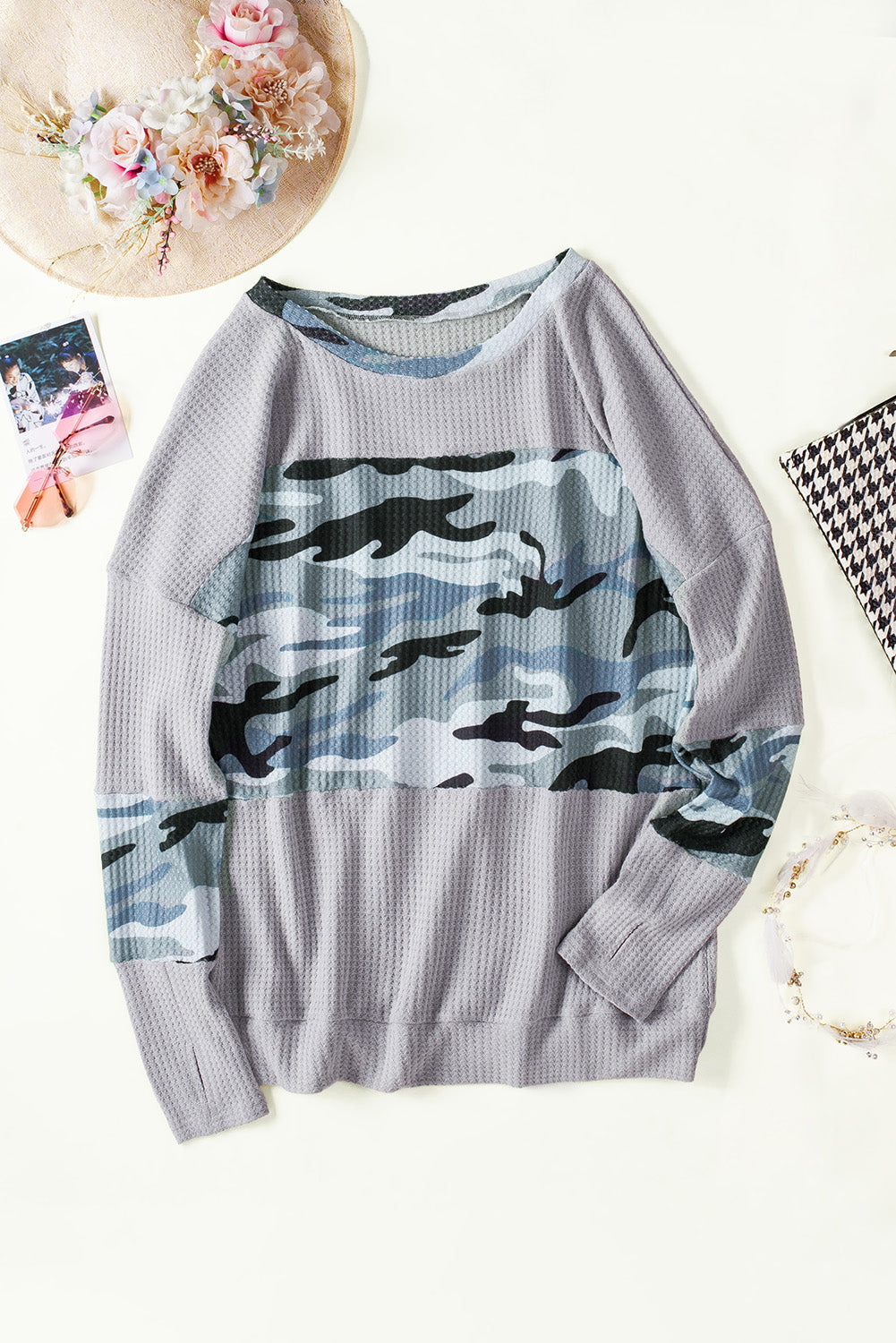Camouflage Color Block Waffle Knit Pullover - Absolute Fashion 2020