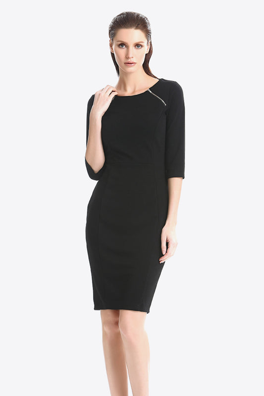 Zipper Detail Round Neck Dress