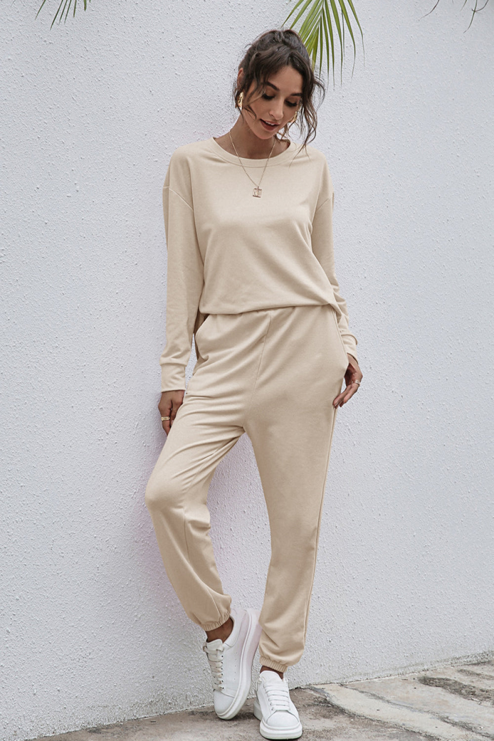 Double Hem Long Sleeve Top and Joggers Set - Absolute Fashion 2020