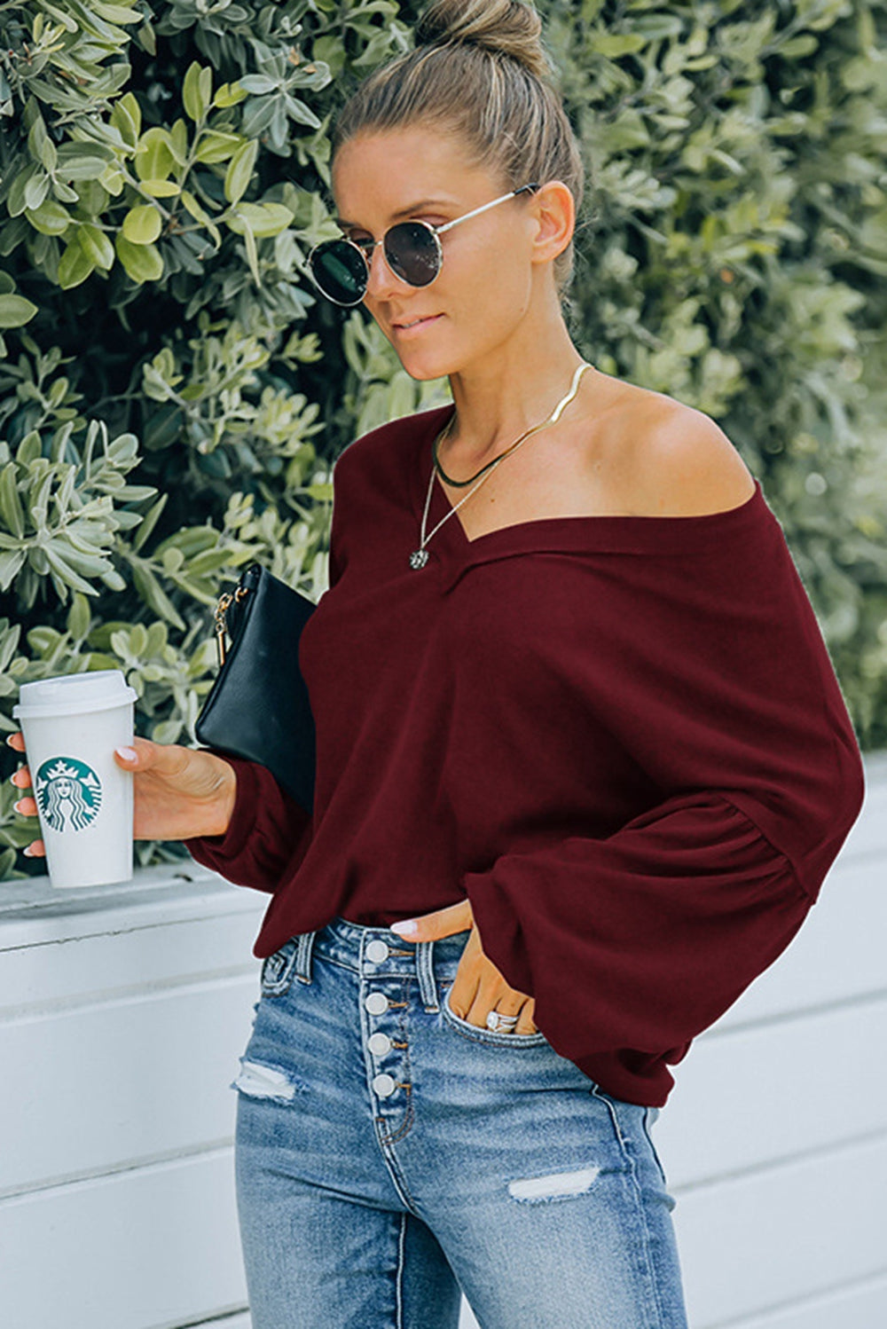 Bell Sleeve V-Neck Top
