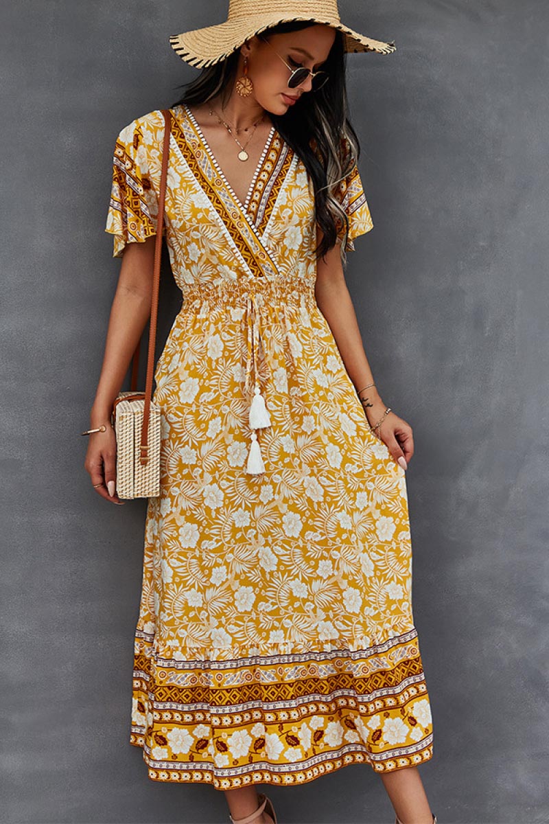 Bohemian Flutter Sleeve Wrap Top Dress - Absolute Fashion 2020
