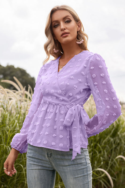 Swiss Dot Wrap Knot Blouse - Absolute Fashion 2020