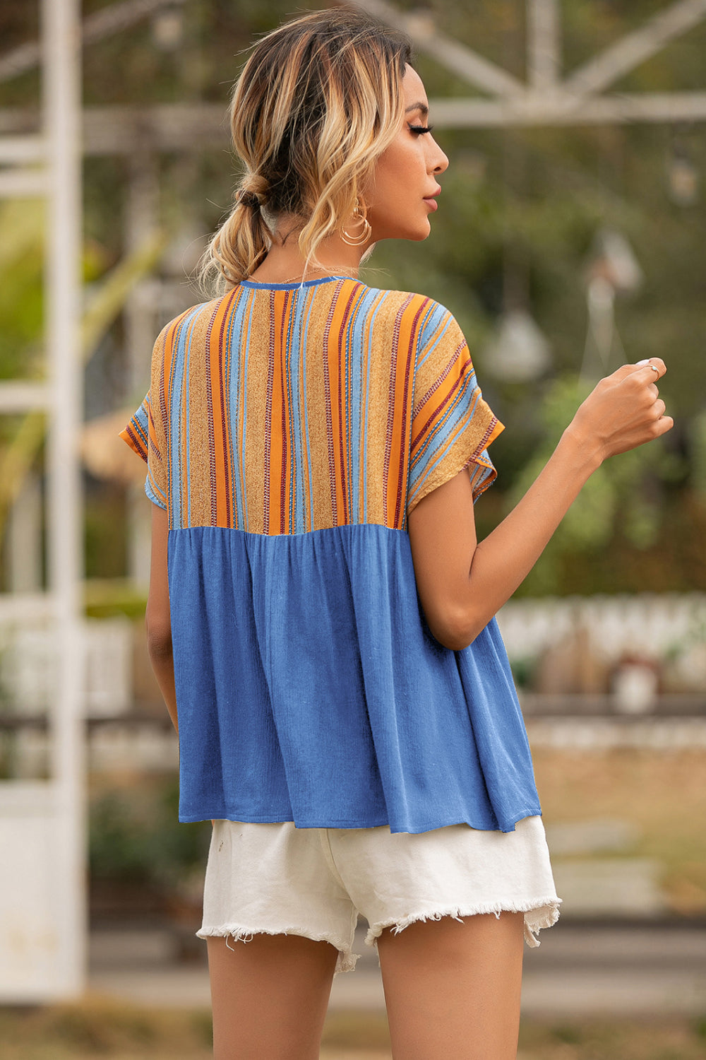 Tribal Print Tie Neck Peplum Top - Absolute Fashion 2020