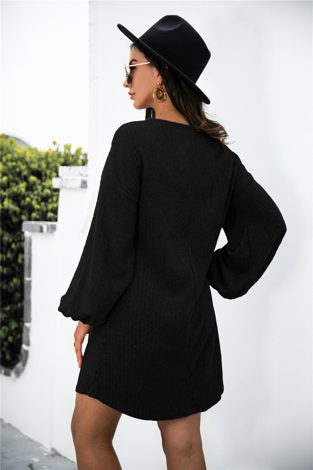 Balloon Sleeve Crisscross Detail Knit Dress - Absolute Fashion 2020