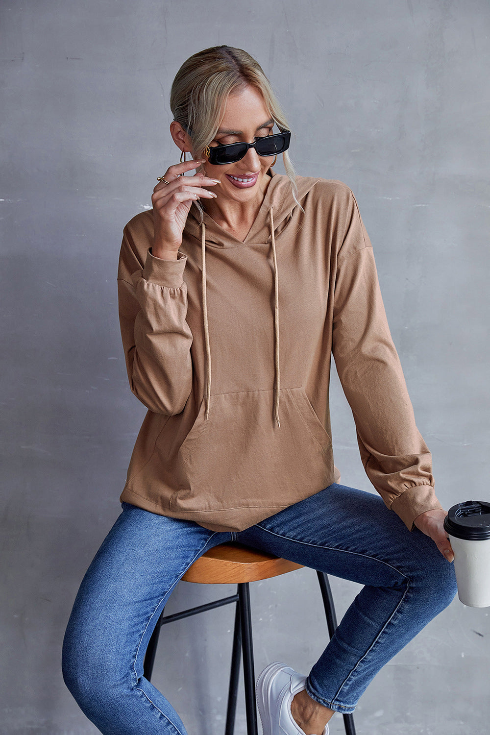 Drawstring Kangaroo Pocket Hoodie