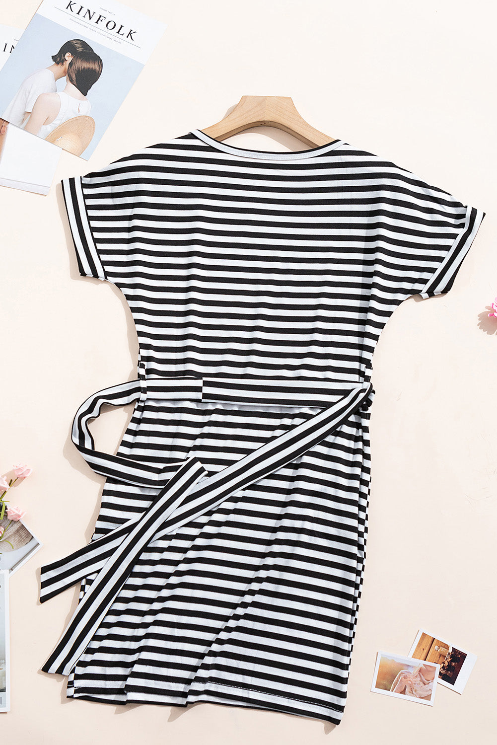 Stripes Pocketed T-shirt Dress with Belt - Absolute Fashion 2020