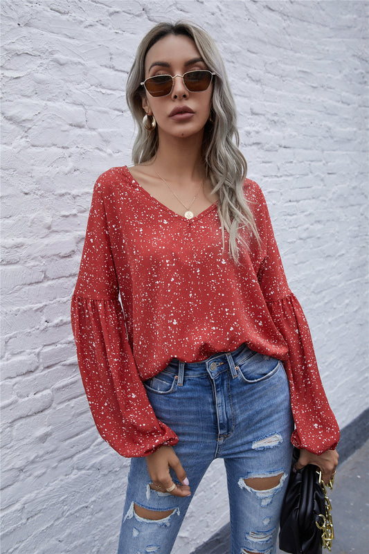 Dot Print Balloon Sleeve Blouse - Absolute Fashion 2020