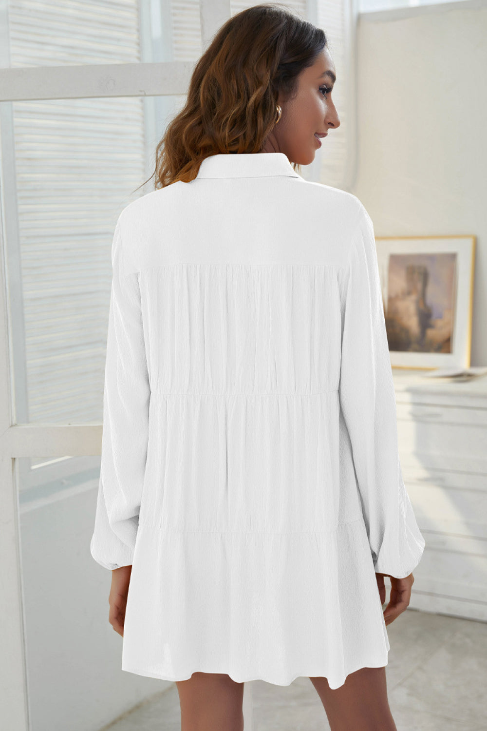 Buttoned Turn-Down Collar Shirt Dress