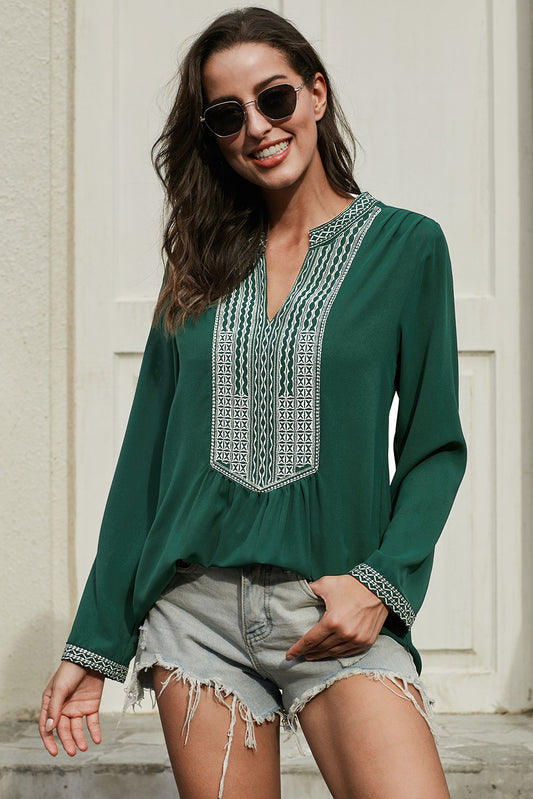Front Embroidery Long Sleeves Blouse - Absolute Fashion 2020