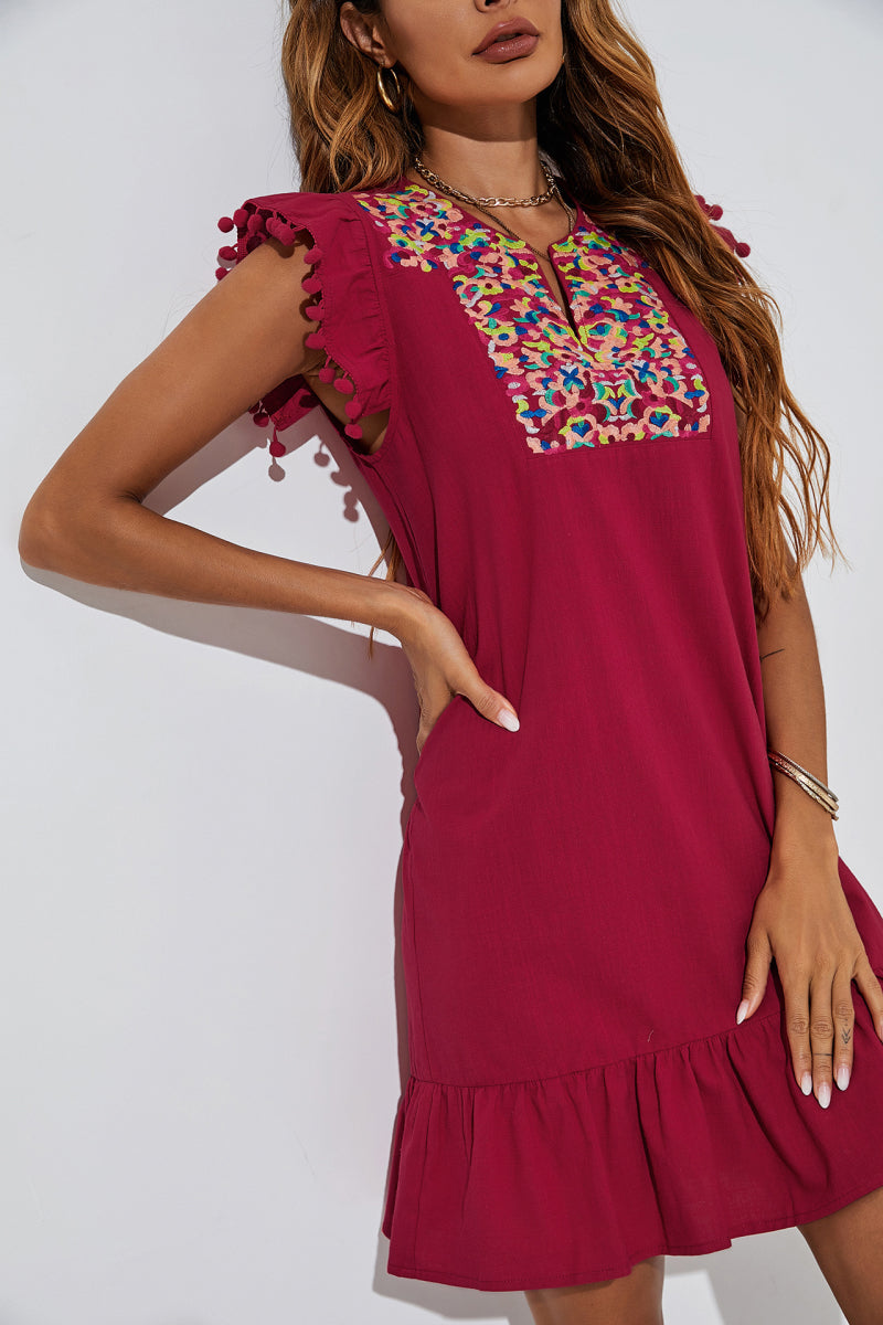 Graphic Embroidered Ruffle Hem Dress - Absolute Fashion 2020