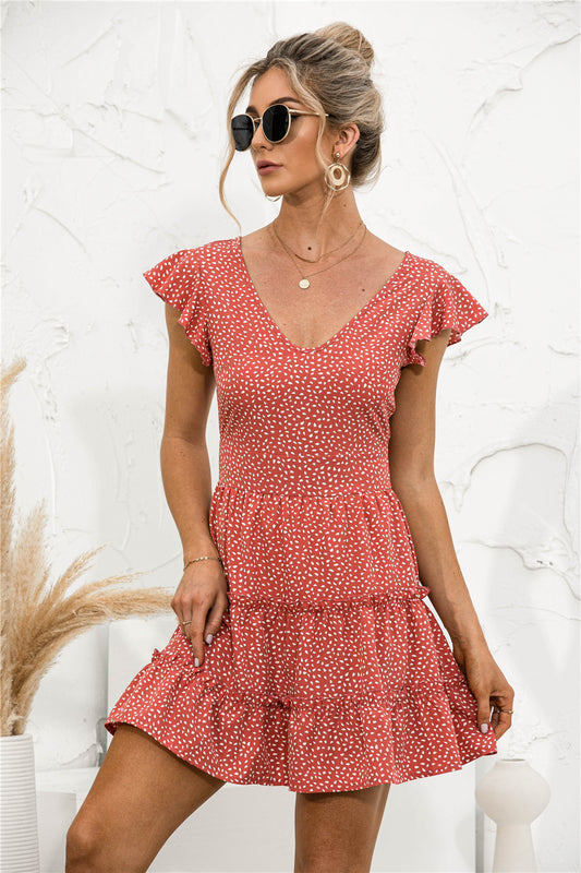 Frill Trim Layered Hem V-neck Dress - Absolute Fashion 2020
