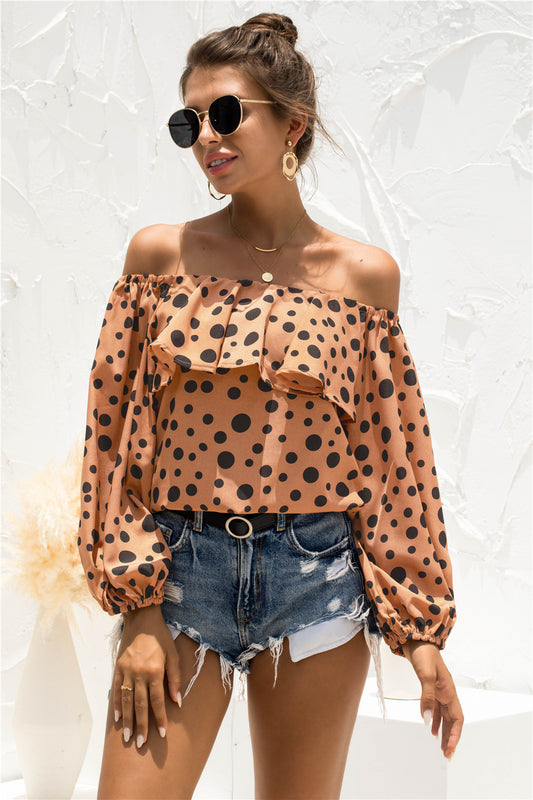 Cold Shoulder Ruffle Detail Polka Dot Blouse - Absolute Fashion 2020
