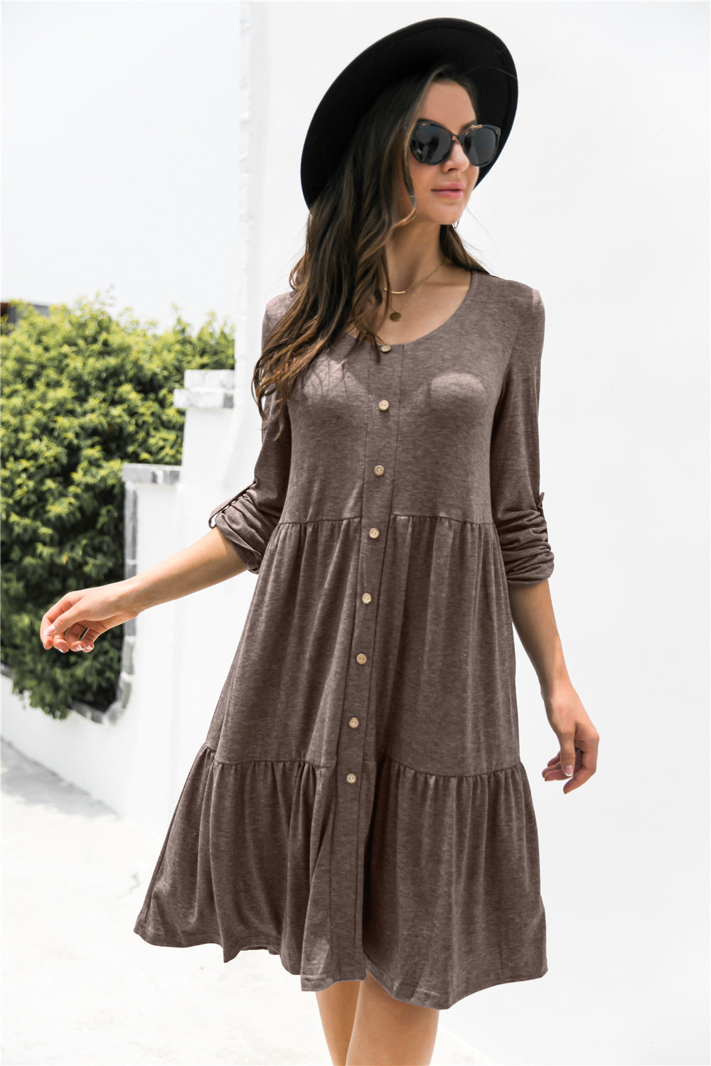 Button Down Rolled Sleeve Ruffle Dress - Absolute Fashion 2020