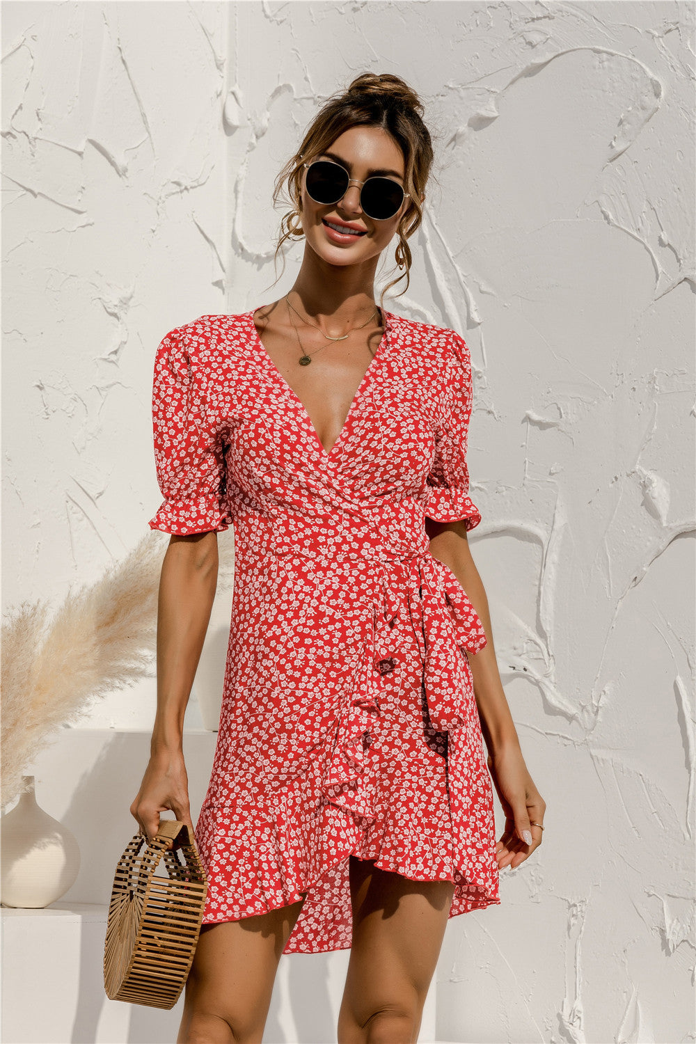 Floral V Neck Ruffle Hem Dress - Absolute Fashion 2020
