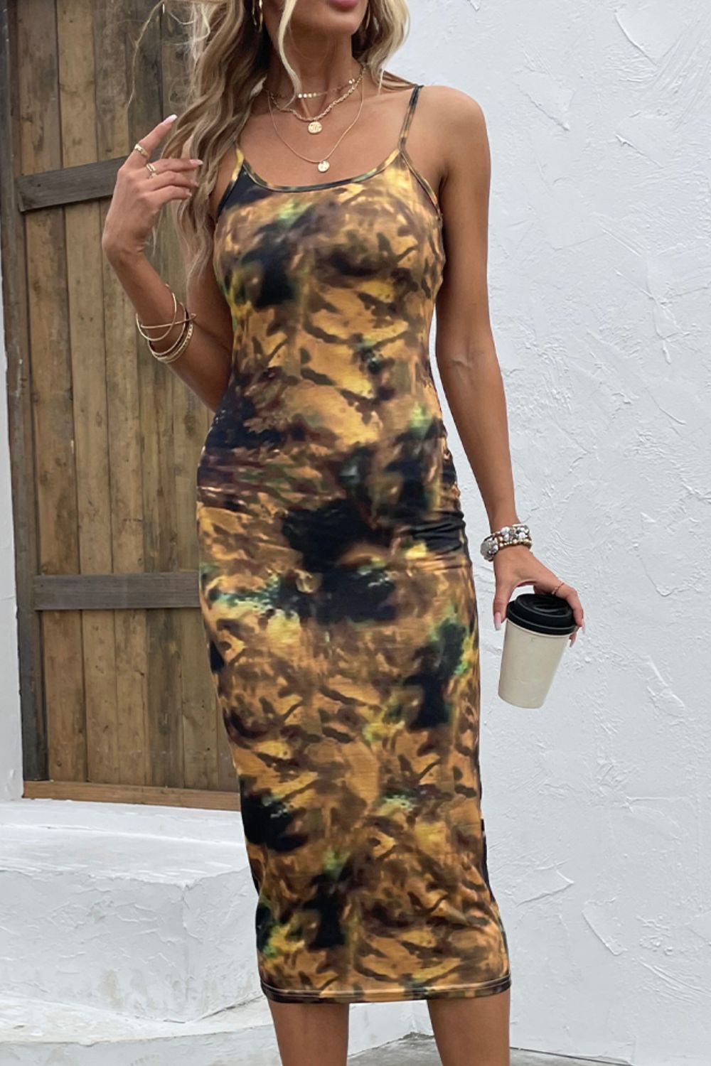 Tie-Dye Spaghetti Strap Midi Dress