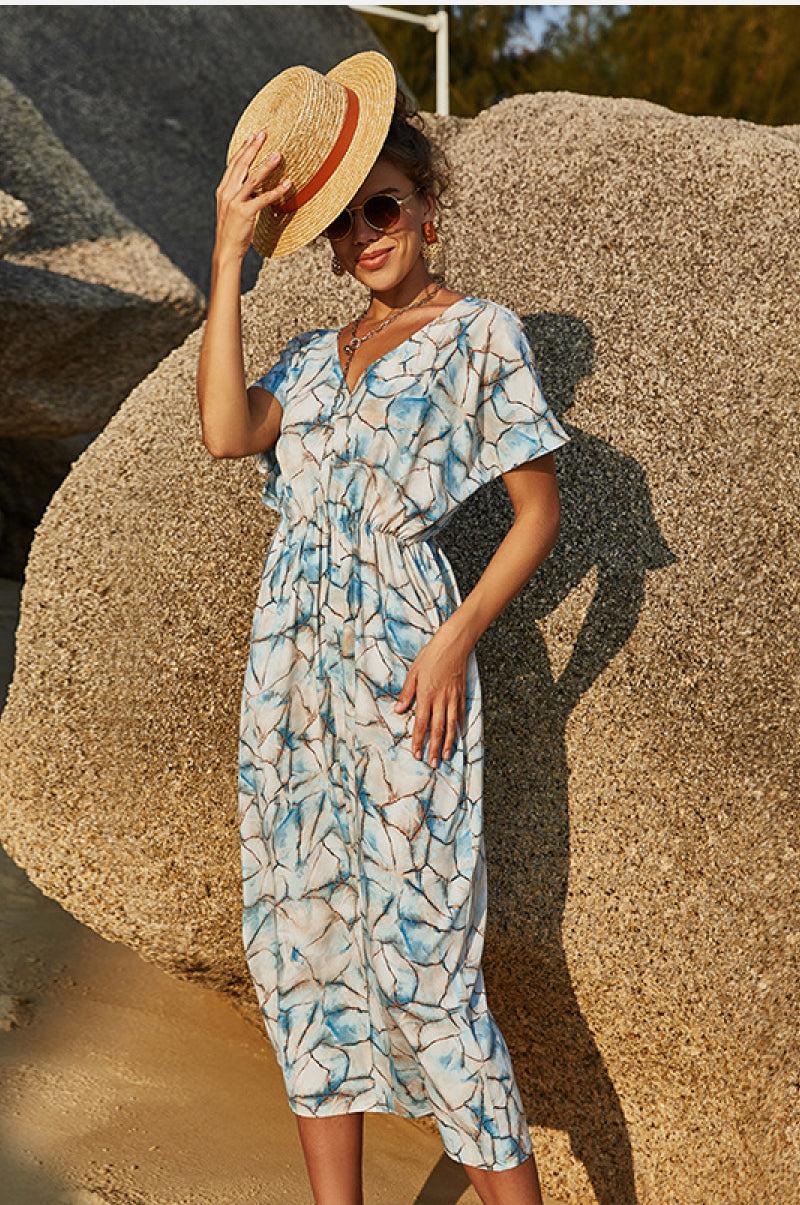 Printed Flowy Elasticated Waist Dress - Absolute Fashion 2020