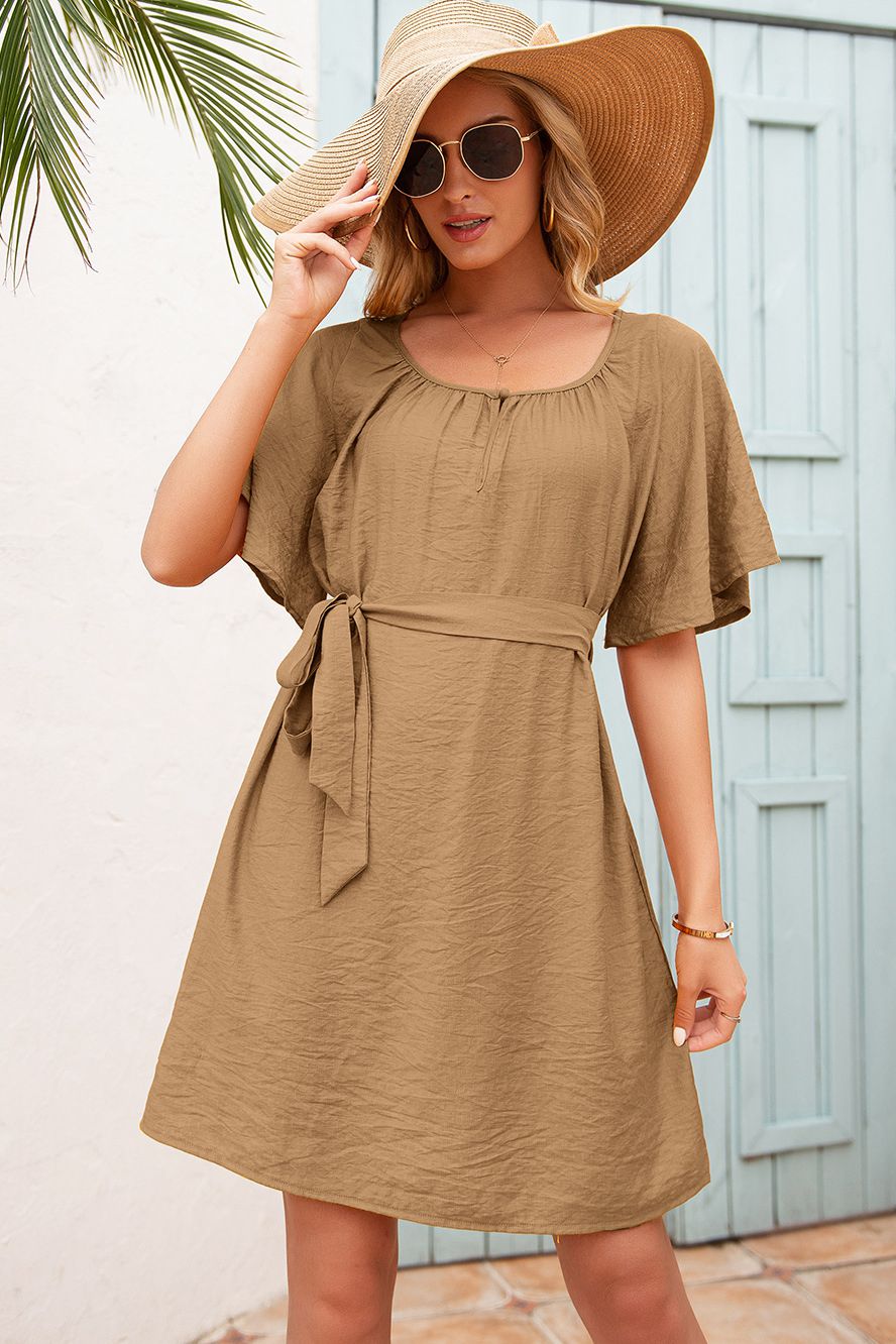 Butterfly Sleeve Belted Dress - Absolute Fashion 2020