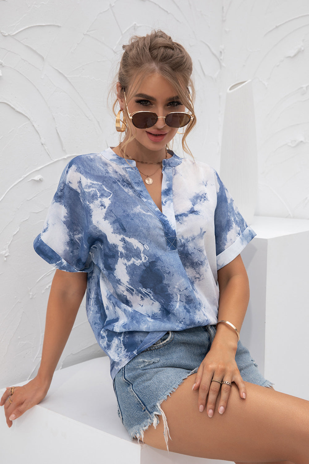 Tie-Dye V-Neck Chiffon Top - Absolute Fashion 2020