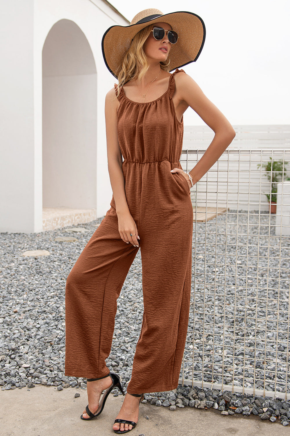 Ruffle Strap Wide Leg Jumpsuit - Absolute Fashion 2020