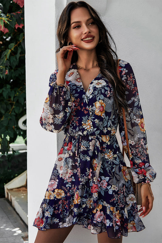 Floral Ruffled Hem Wrap Dress - Absolute Fashion 2020