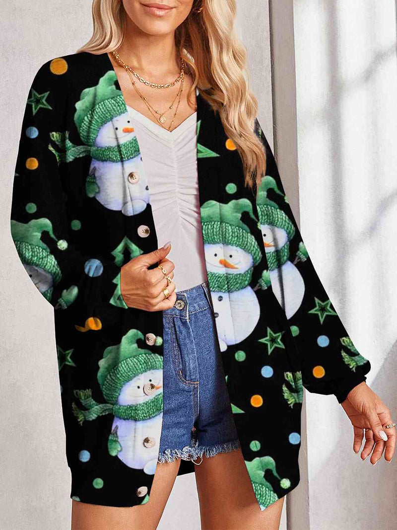 Printed Button Up Long Sleeve Cardigan