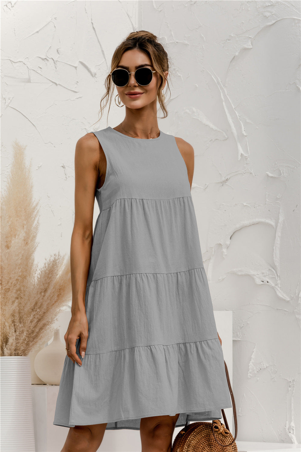 Sleeveless Round Neck Tiered Swing Dress - Absolute Fashion 2020
